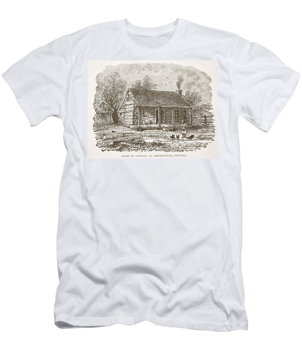 Cabin T-Shirt featuring the drawing Home Of Lincoln At Gentryville by American School