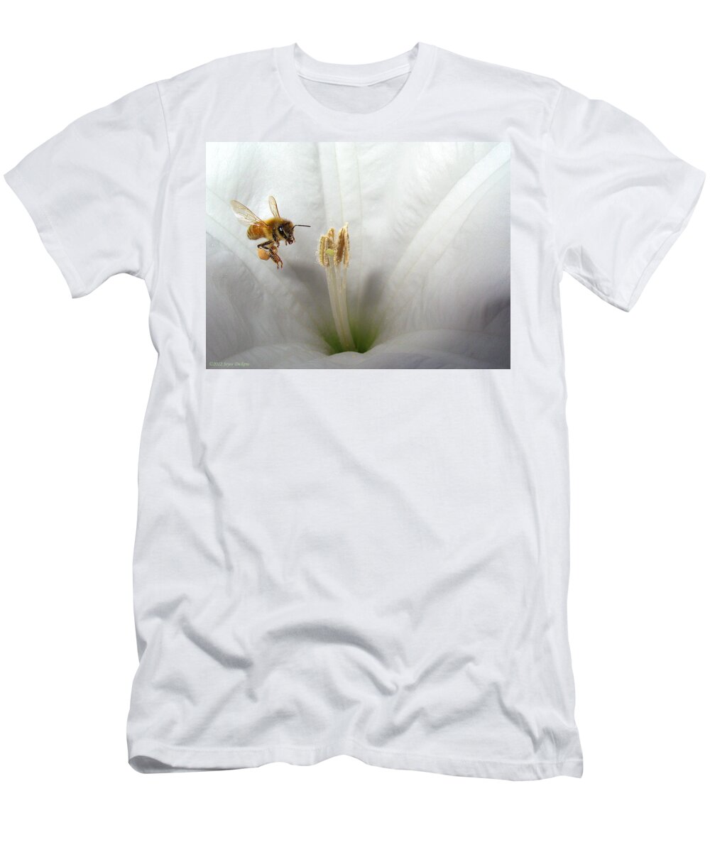 Bee T-Shirt featuring the photograph Honey Bee Up Close And Personal by Joyce Dickens