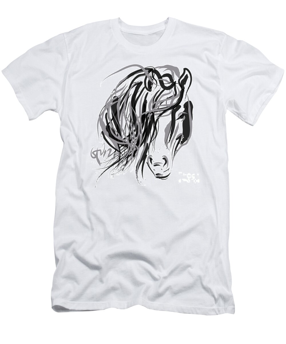 Horse Art T-Shirt featuring the painting Horse- Hair and horse by Go Van Kampen