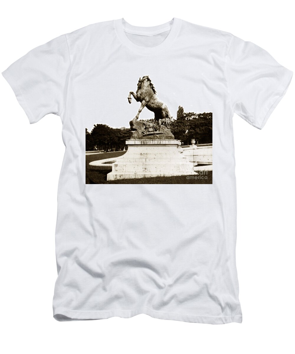 In Front Of The Palace Trocadero T-Shirt featuring the photograph Horse sculpture Trocadero Paris France 1900 Historical Photos by Monterey County Historical Society