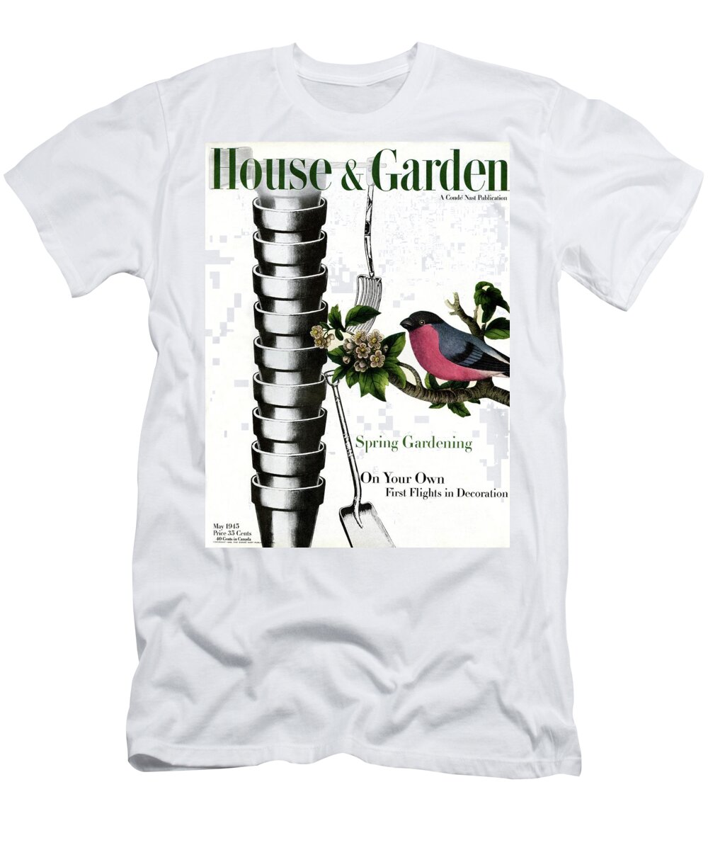 House And Garden T-Shirt featuring the photograph House And Garden Cover Featuring Pots And A Bird by Joseph Cornell