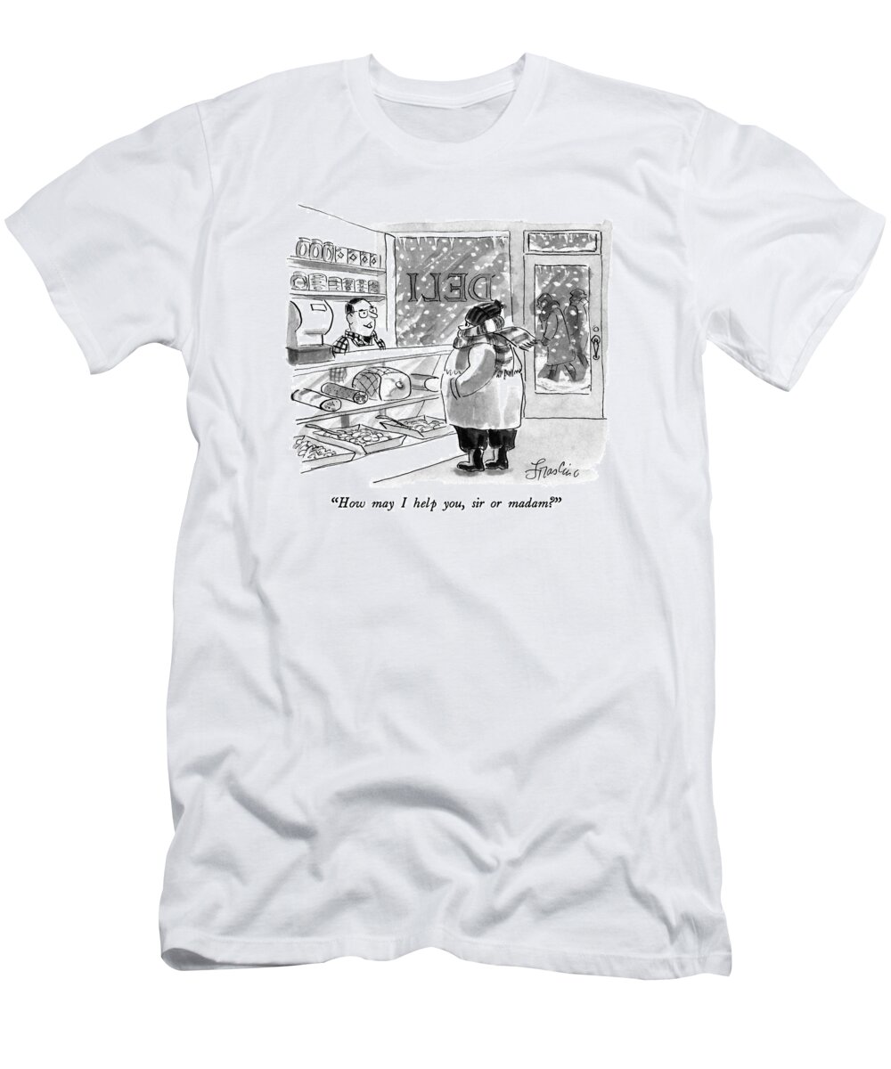 Winter T-Shirt featuring the drawing How May I Help by Edward Frascino