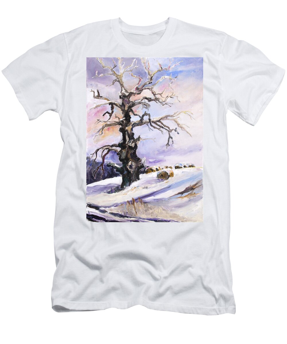 Landscape T-Shirt featuring the painting I Have Got Stories To Tell Old Oak Tree In Mecklenburg Germany by Barbara Pommerenke