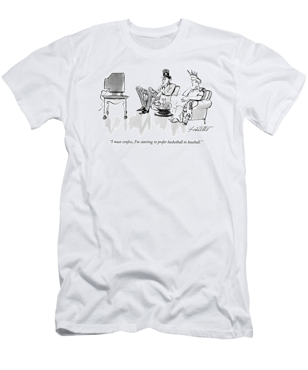 
(uncle Sam Talking To Statue Of Liberty As They Watch Tv)
Leisure T-Shirt featuring the drawing I Must Confess by Mischa Richter