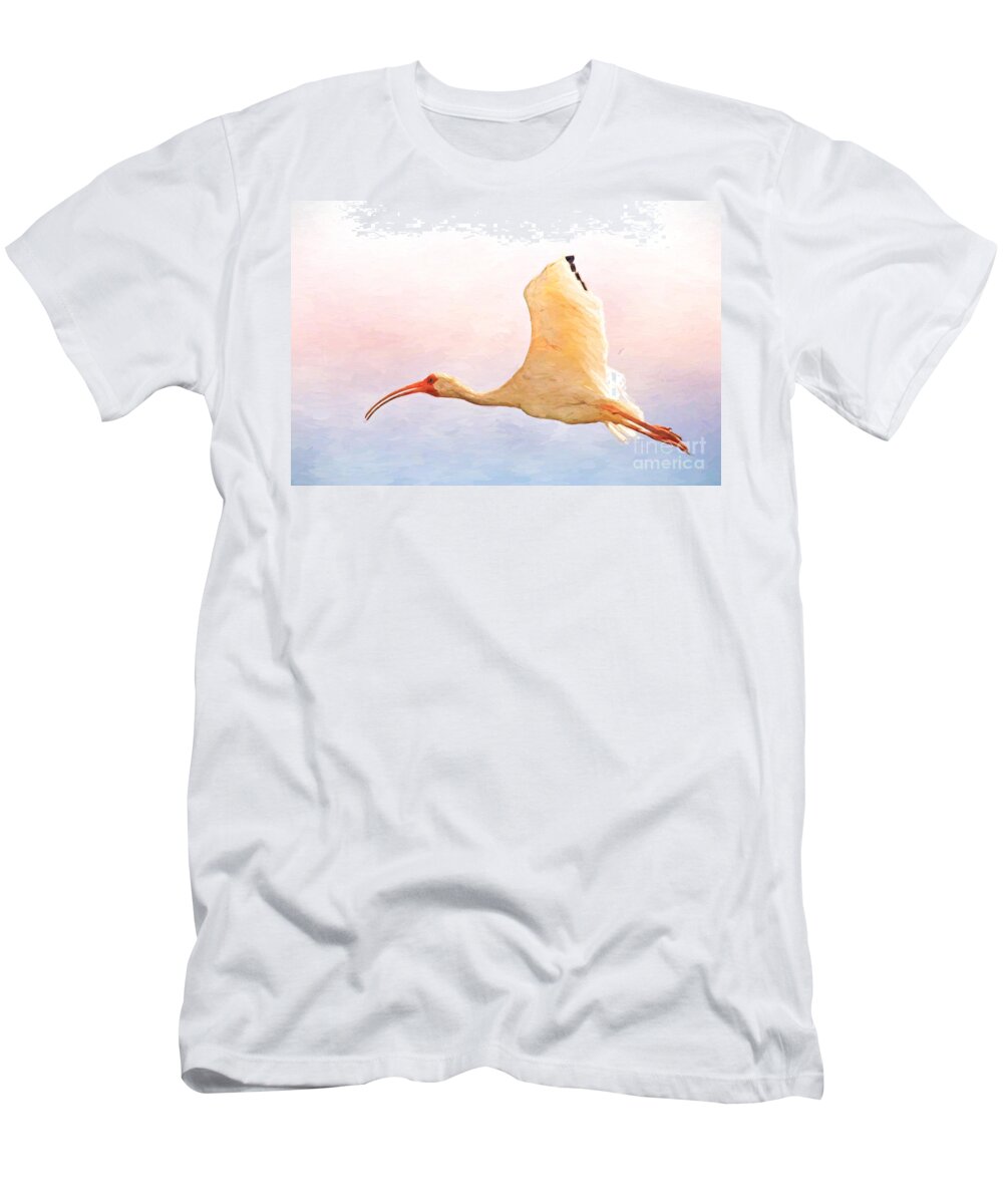 American White Ibis T-Shirt featuring the photograph Ibis in Flight by Kerri Farley