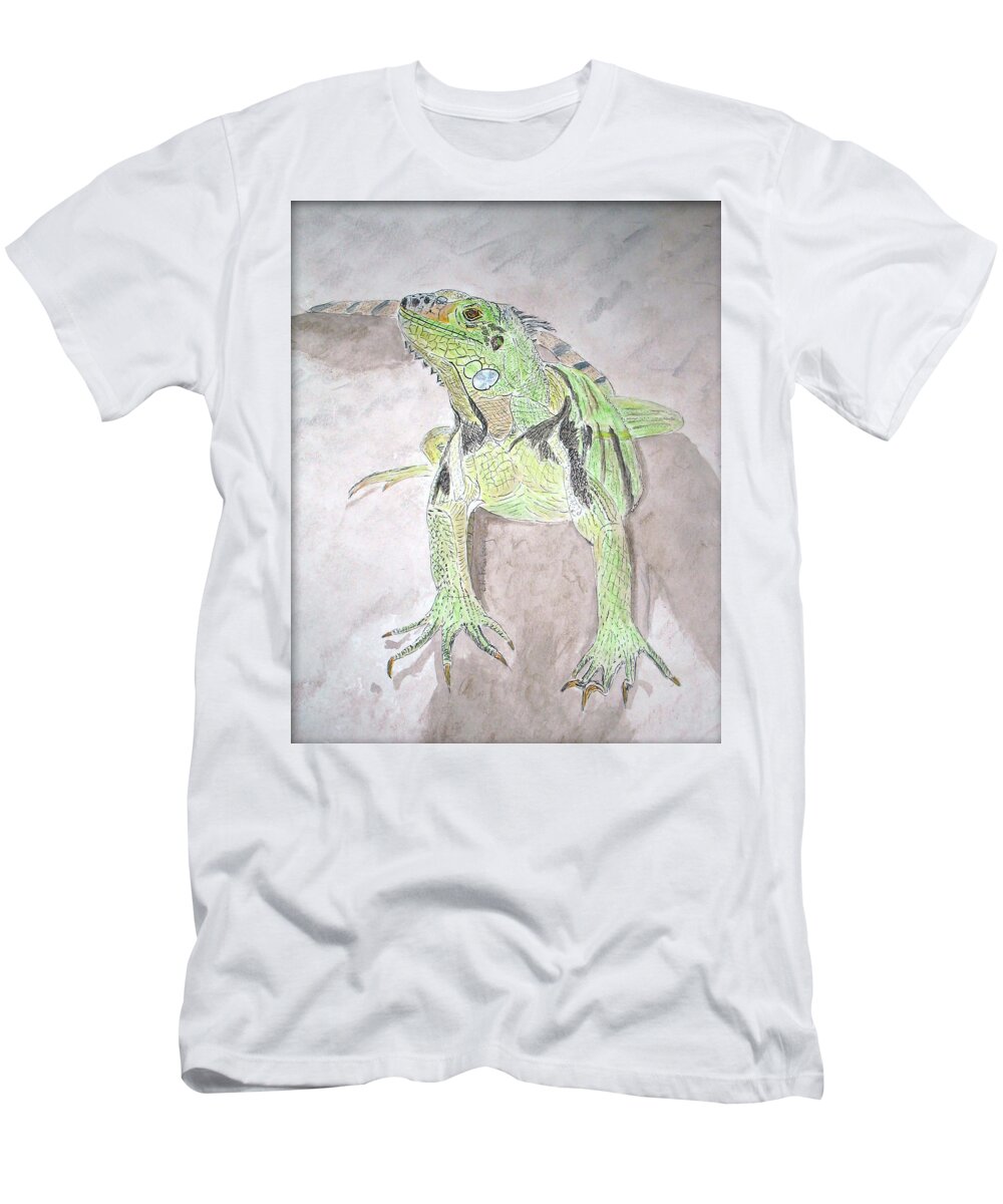 Iguana T-Shirt featuring the painting Iguana by Linda Feinberg