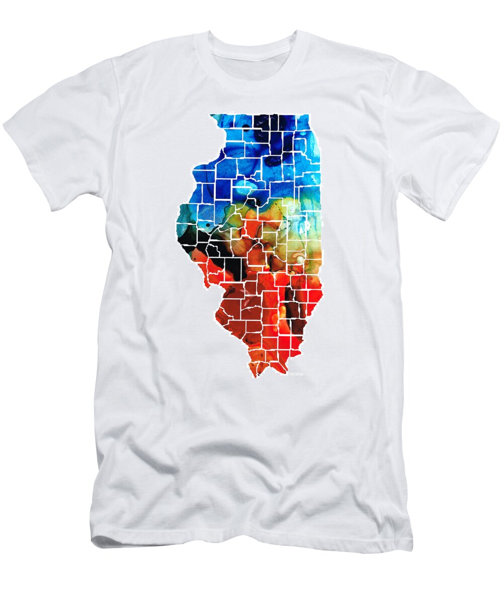 Illinois T-Shirt featuring the painting Illinois - Map Counties by Sharon Cummings by Sharon Cummings