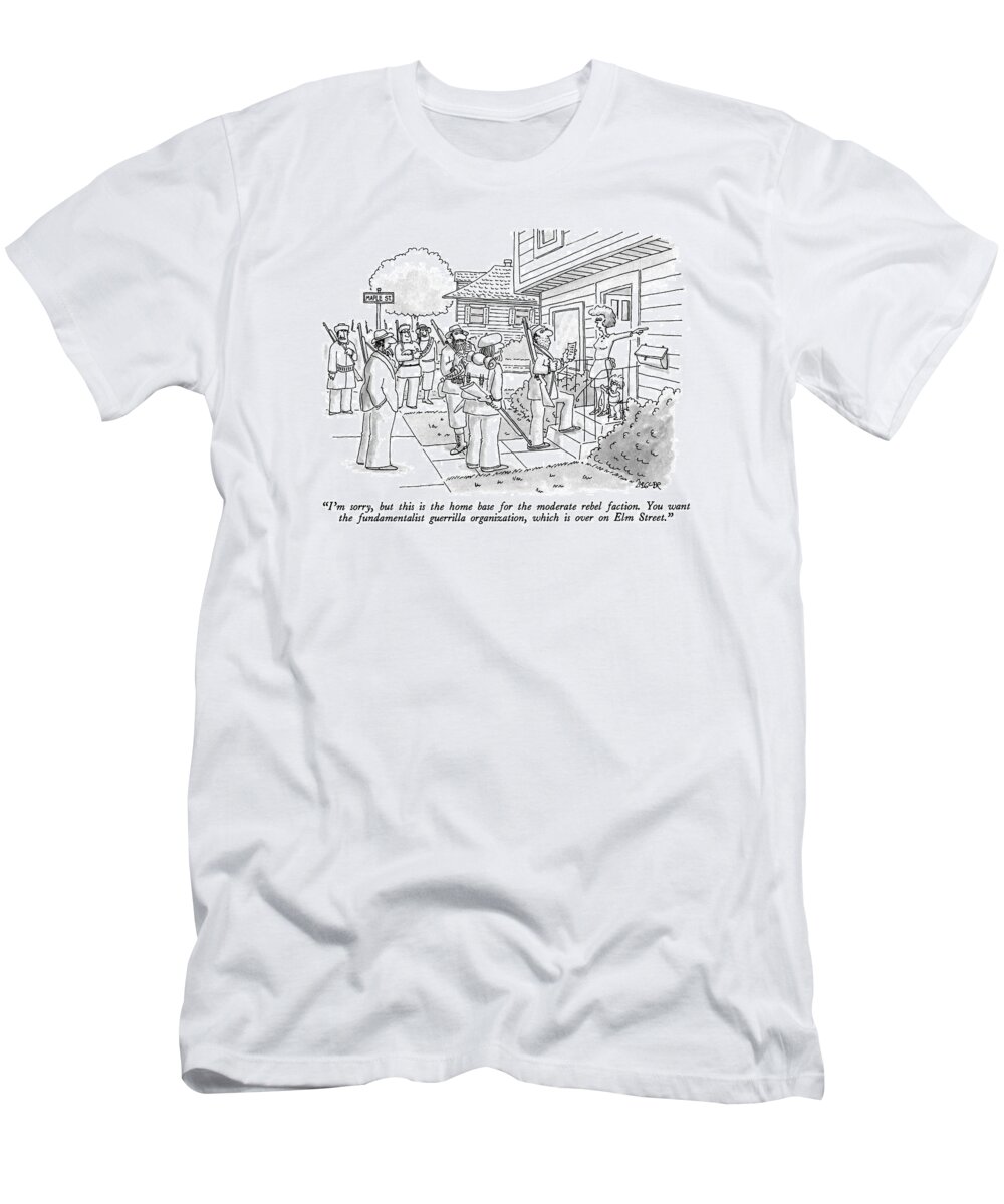 

(typical-looking Suburban Housewife Greets Armed Rebels At Her Front Door.)
Government T-Shirt featuring the drawing I'm Sorry, But This Is The Home Base by Jack Ziegler