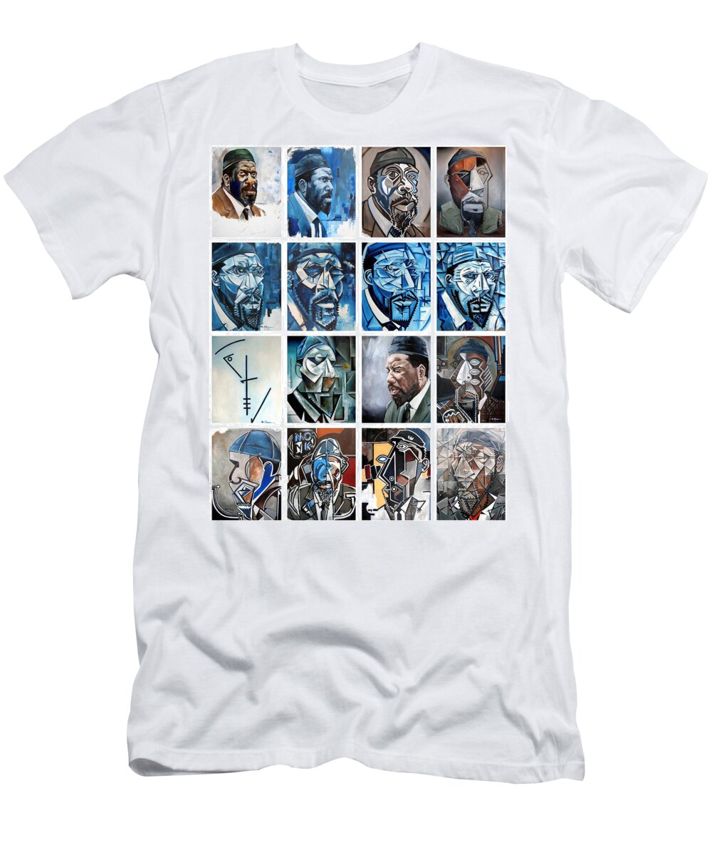Jazz Piano Thelonious Monk Portrait Cubism Abstract T-Shirt featuring the painting Improvised Metamorphoses by Martel Chapman