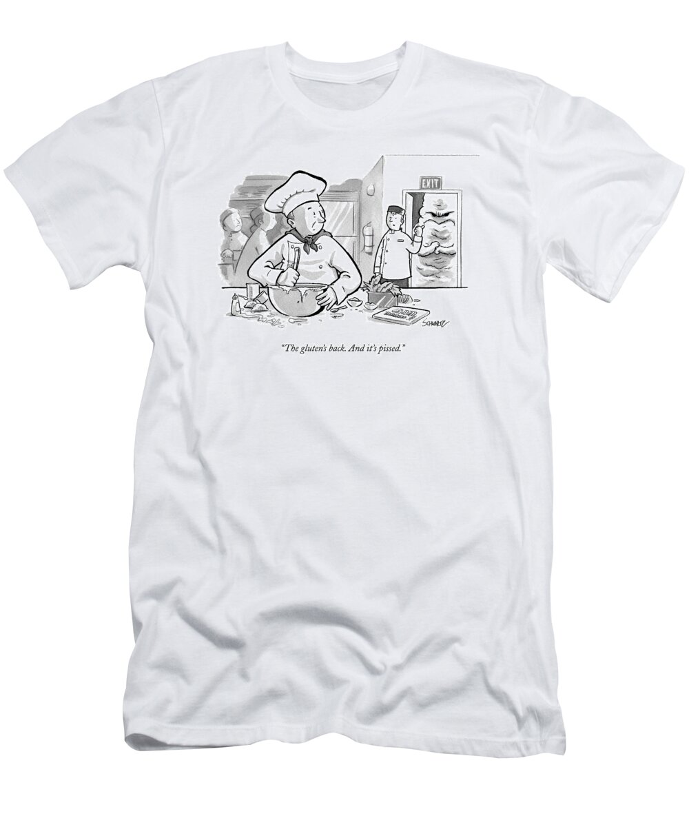 Food T-Shirt featuring the drawing In A Baker's Kitchen by Benjamin Schwartz