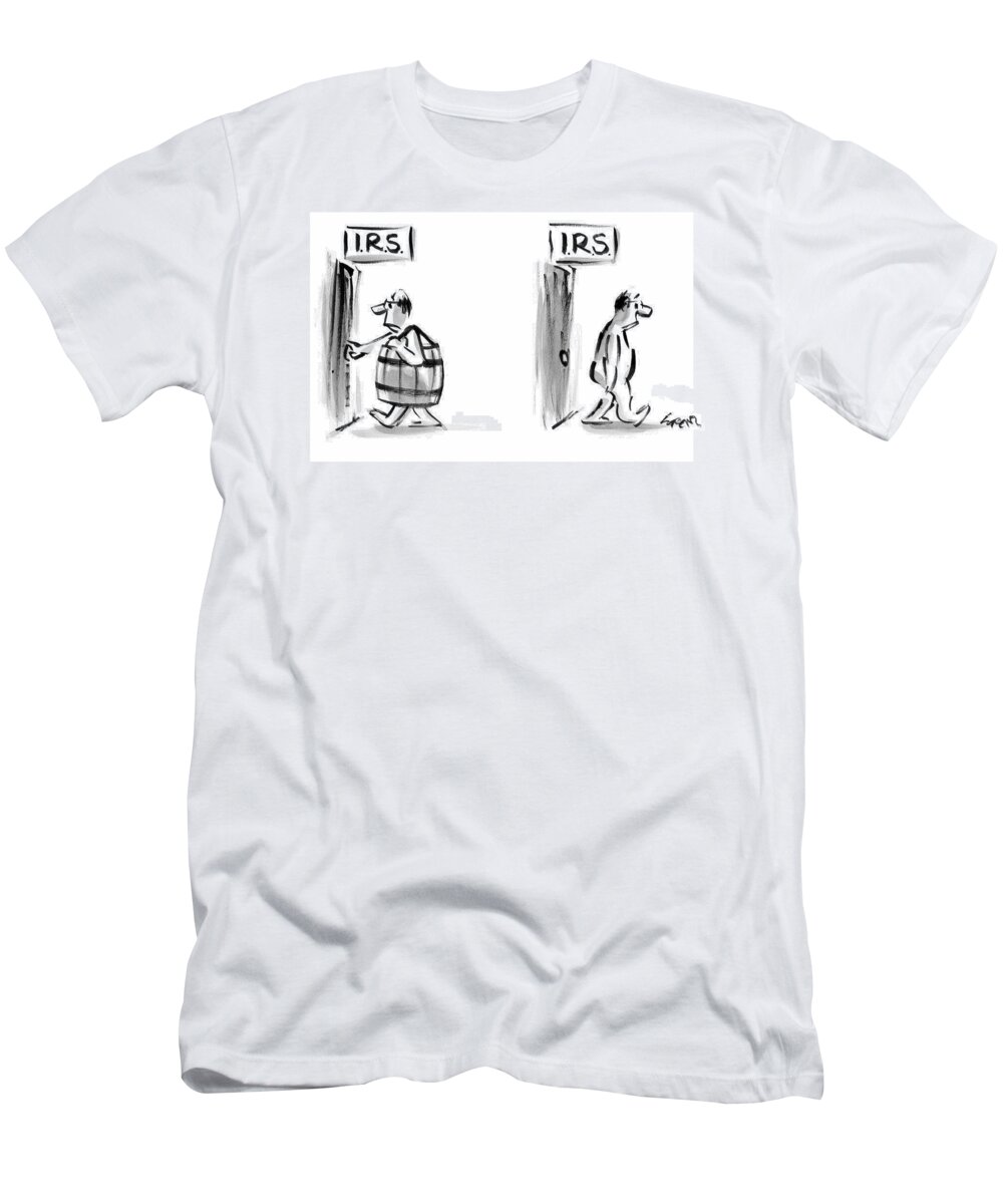 Irs T-Shirt featuring the drawing In The First Panel A Man Is Seen Walking by Lee Lorenz