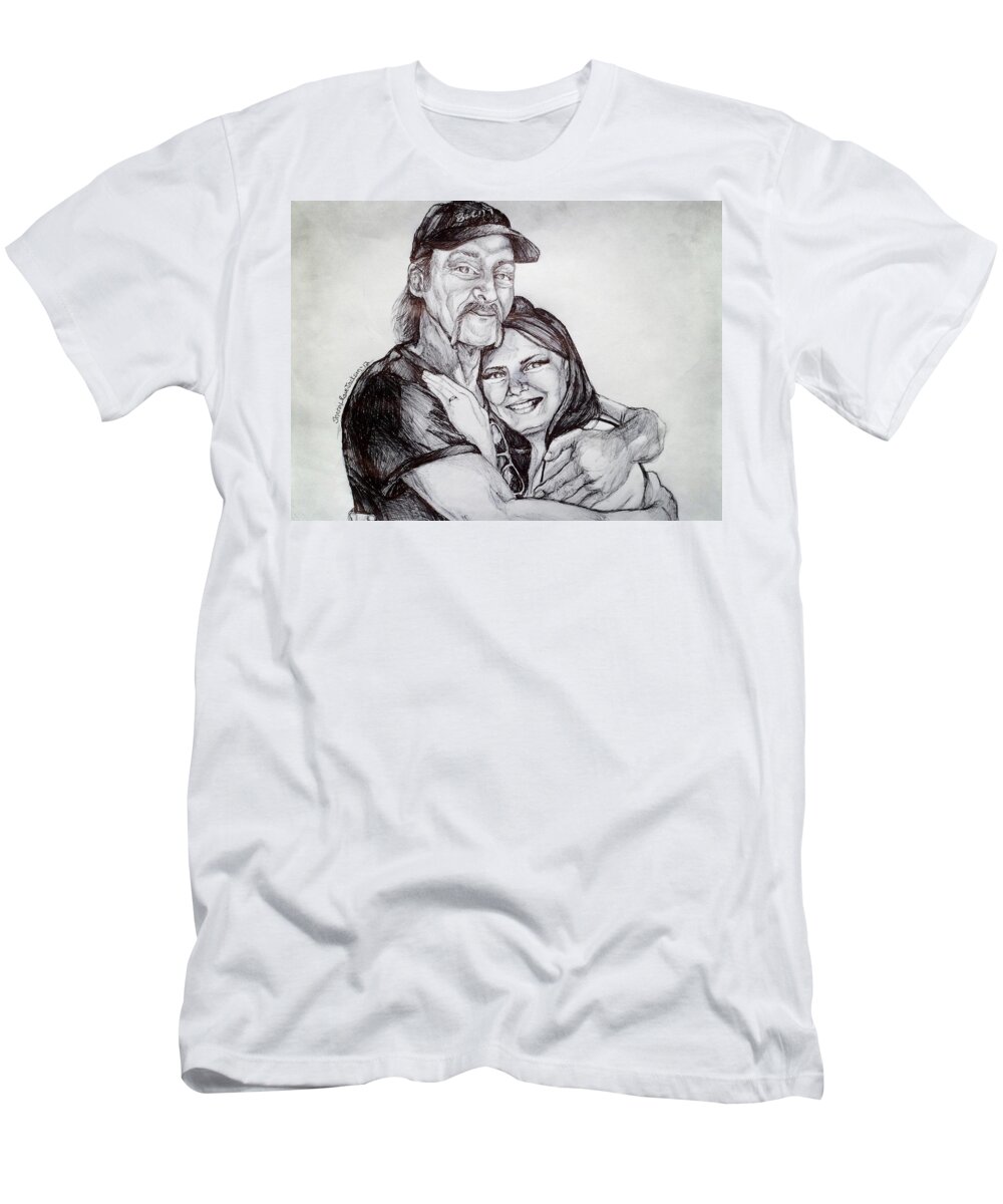  T-Shirt featuring the drawing Ink portrait of my father and I by Shana Rowe Jackson