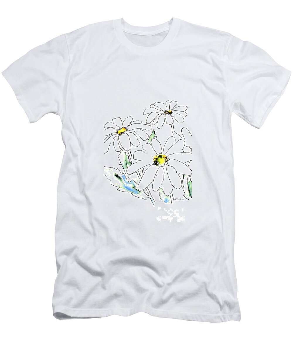 Daisy T-Shirt featuring the drawing iPhone-Case-Flower-Daisy2 by Gordon Punt