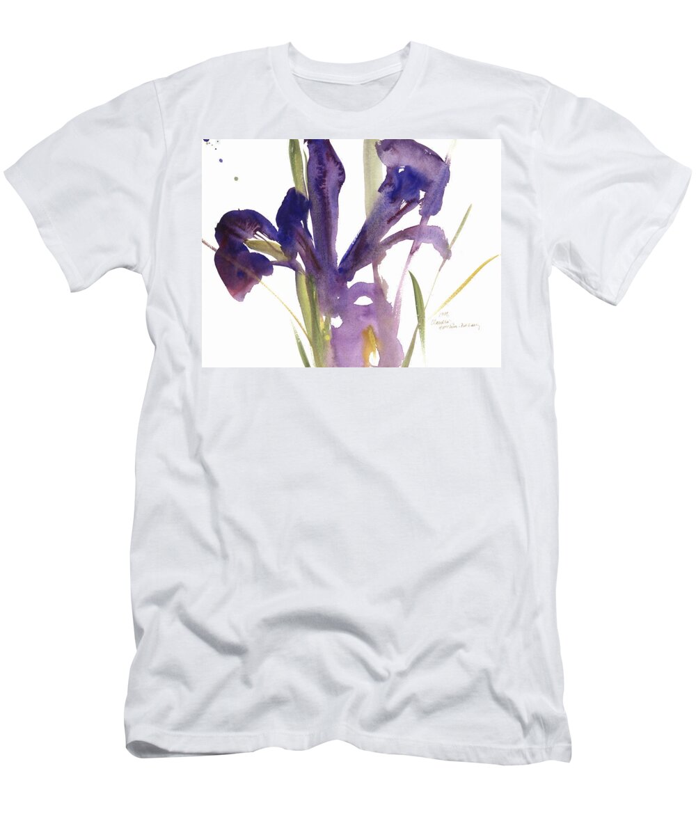 Flowers T-Shirt featuring the painting Iris by Claudia Hutchins-Puechavy