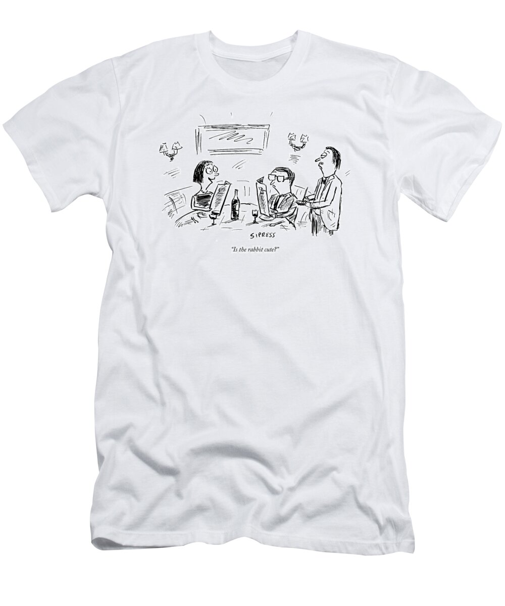 Cute T-Shirt featuring the drawing Is The Rabbit Cute? by David Sipress