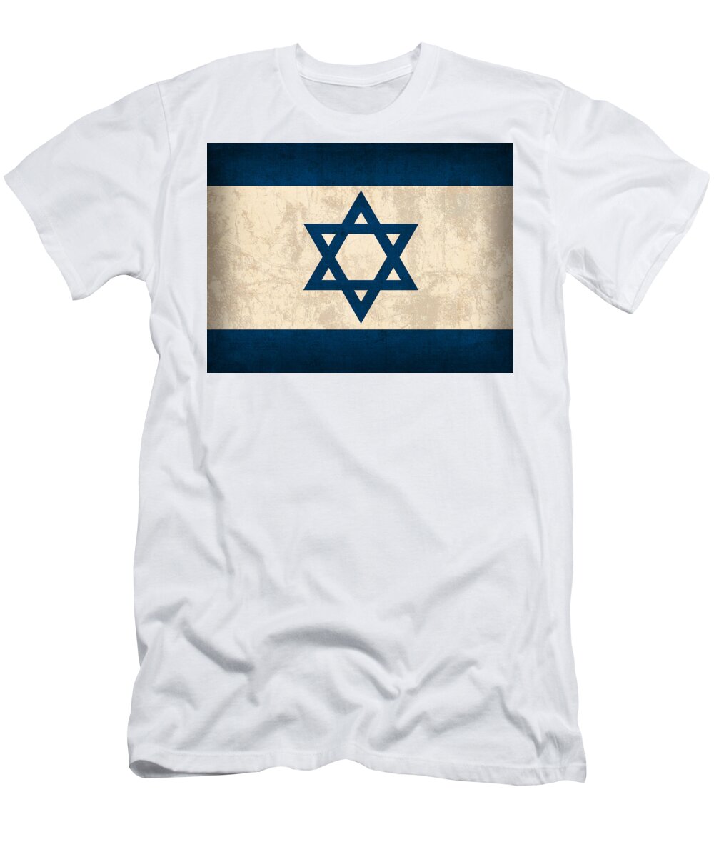Israel Flag Vintage Distressed Finish T-Shirt featuring the mixed media Israel Flag Vintage Distressed Finish by Design Turnpike