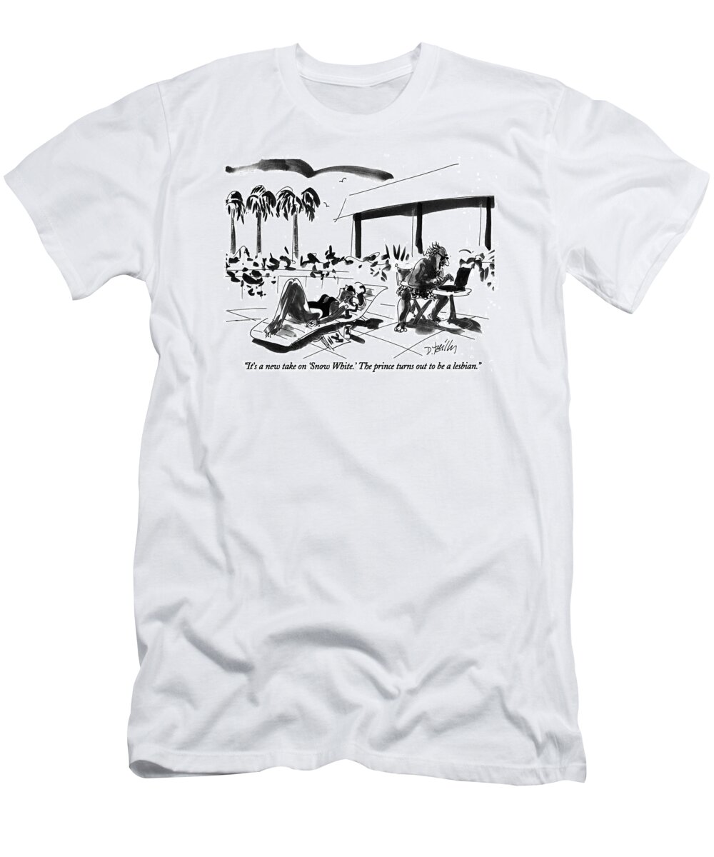 (hollywood Scriptwriter Talking To Sunbathing Wife As He Types)
Literary T-Shirt featuring the drawing It's A New Take On 'snow White.' The Prince Turns by Donald Reilly