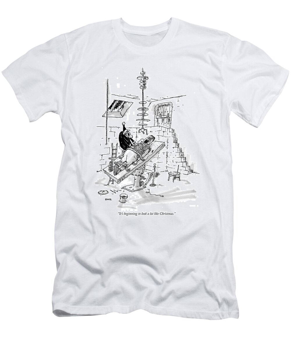 Frankenstein T-Shirt featuring the drawing It's Beginning To Look A Lot Like Christmas by George Booth