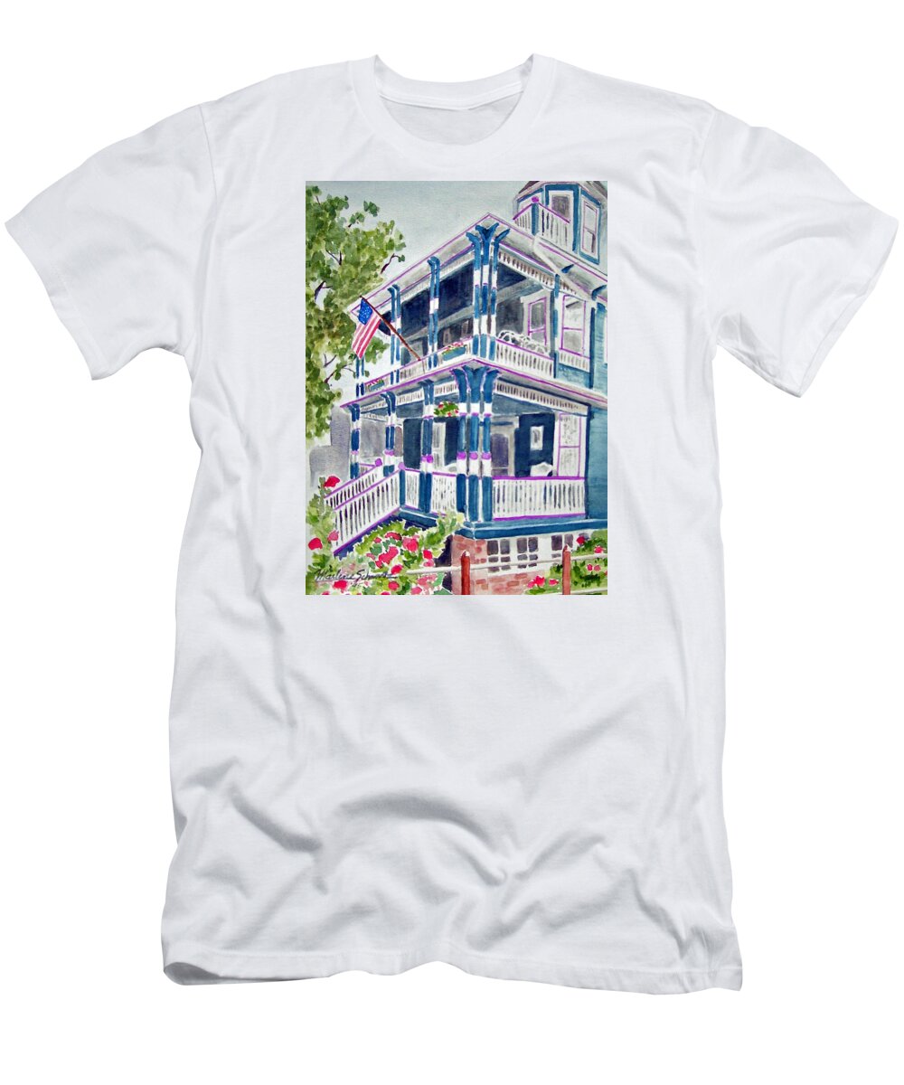 Cape May T-Shirt featuring the painting Jackson Street Inn of Cape May by Marlene Schwartz Massey