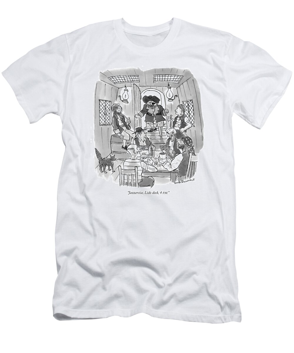 Jazzercise T-Shirt featuring the drawing Jazzercise, Lido Deck, 4 P.m by Nick Downes