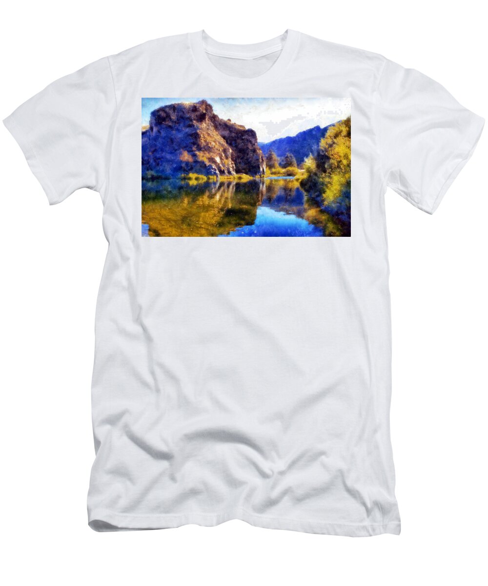 This Is An Impressionist Image Of The John Day River T-Shirt featuring the digital art John Day River by Kaylee Mason