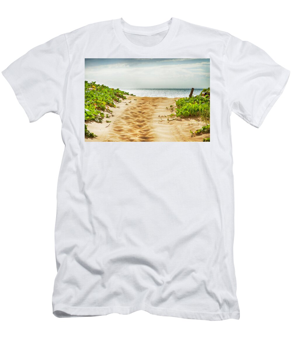 Theresa Tahara T-Shirt featuring the photograph Kihei Maui Beach Path by Theresa Tahara
