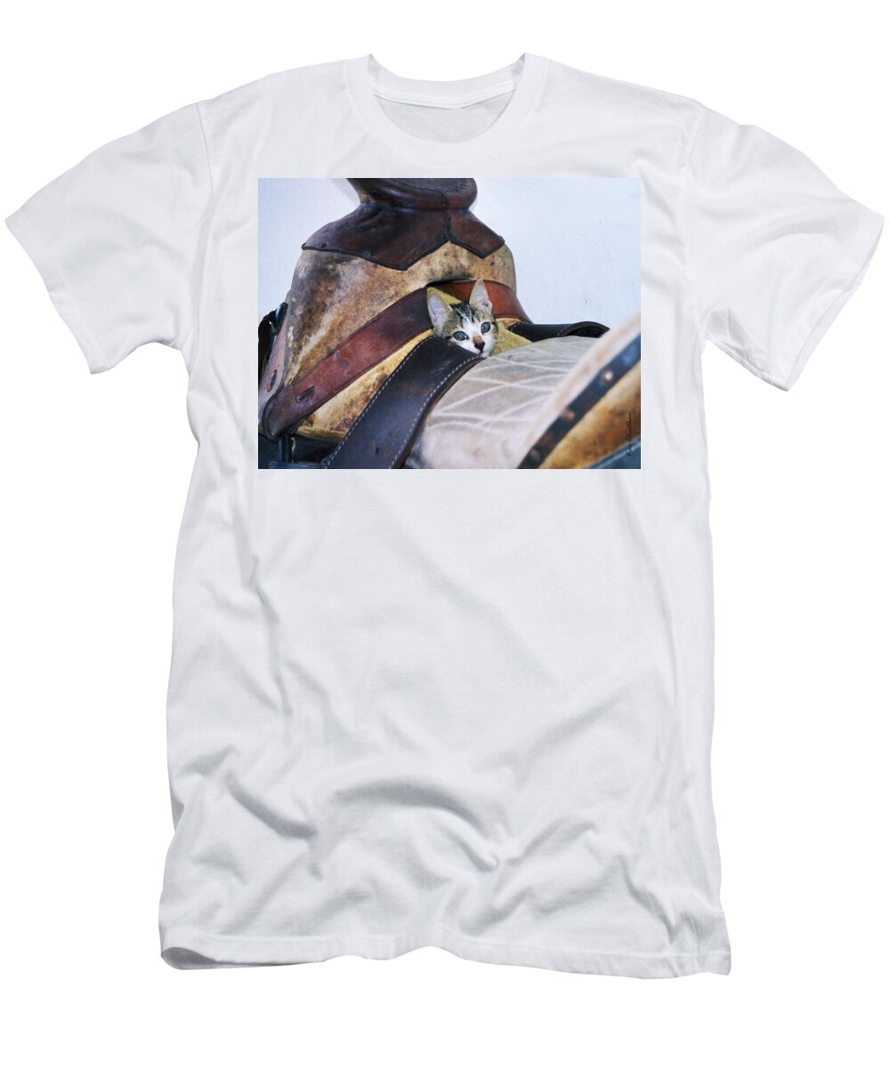 Cat T-Shirt featuring the photograph Kitty in the Saddle by Kae Cheatham