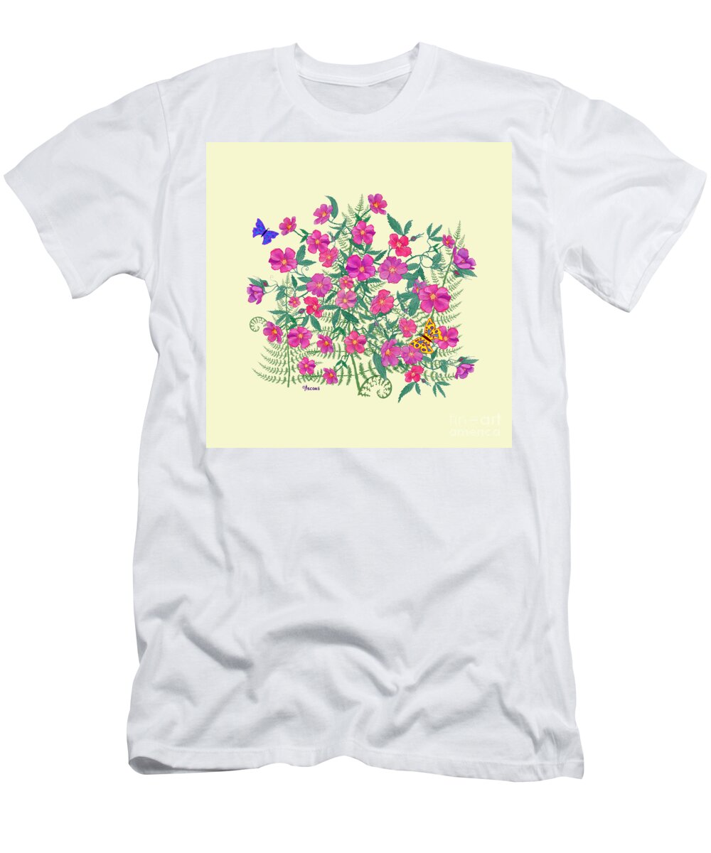 Wild Roses T-Shirt featuring the painting La Vie en Rose Duvet Cover on Yellow by Teresa Ascone