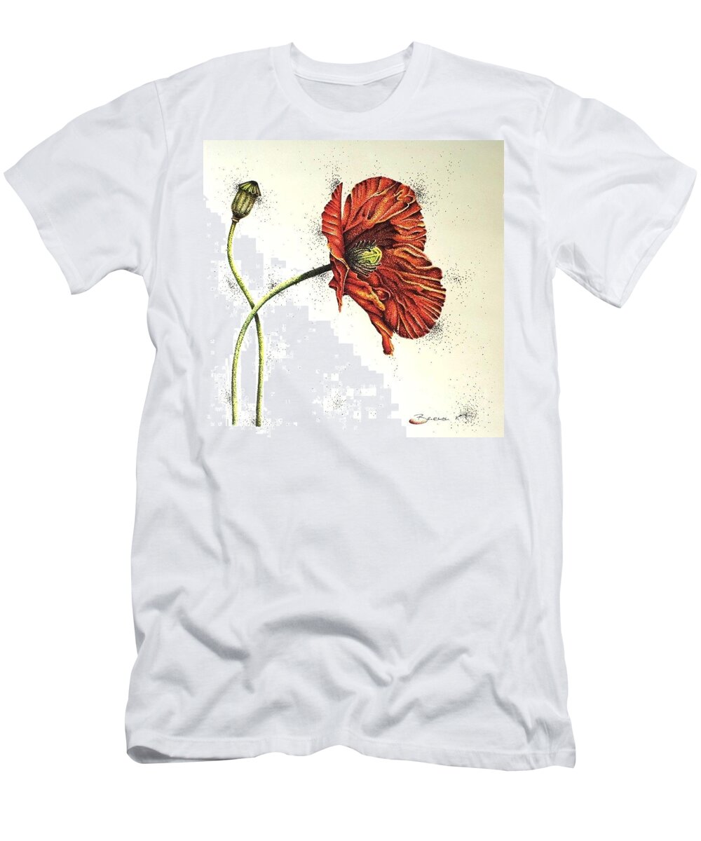 Poppies T-Shirt featuring the drawing Lady Yee by Katharina Bruenen