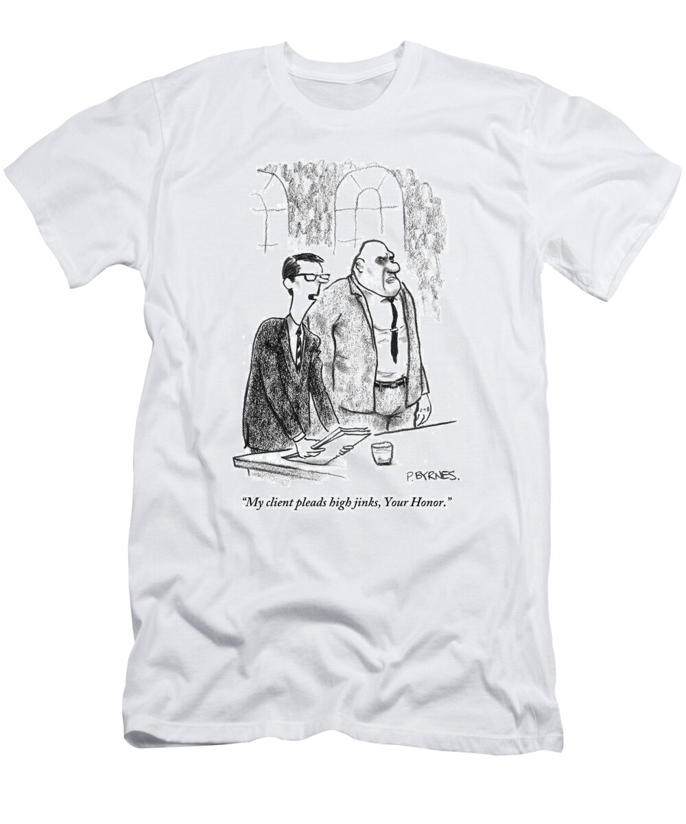 Lawyers T-Shirt featuring the drawing Lawyer Shuffles Papers In From Of Courtoom by Pat Byrnes