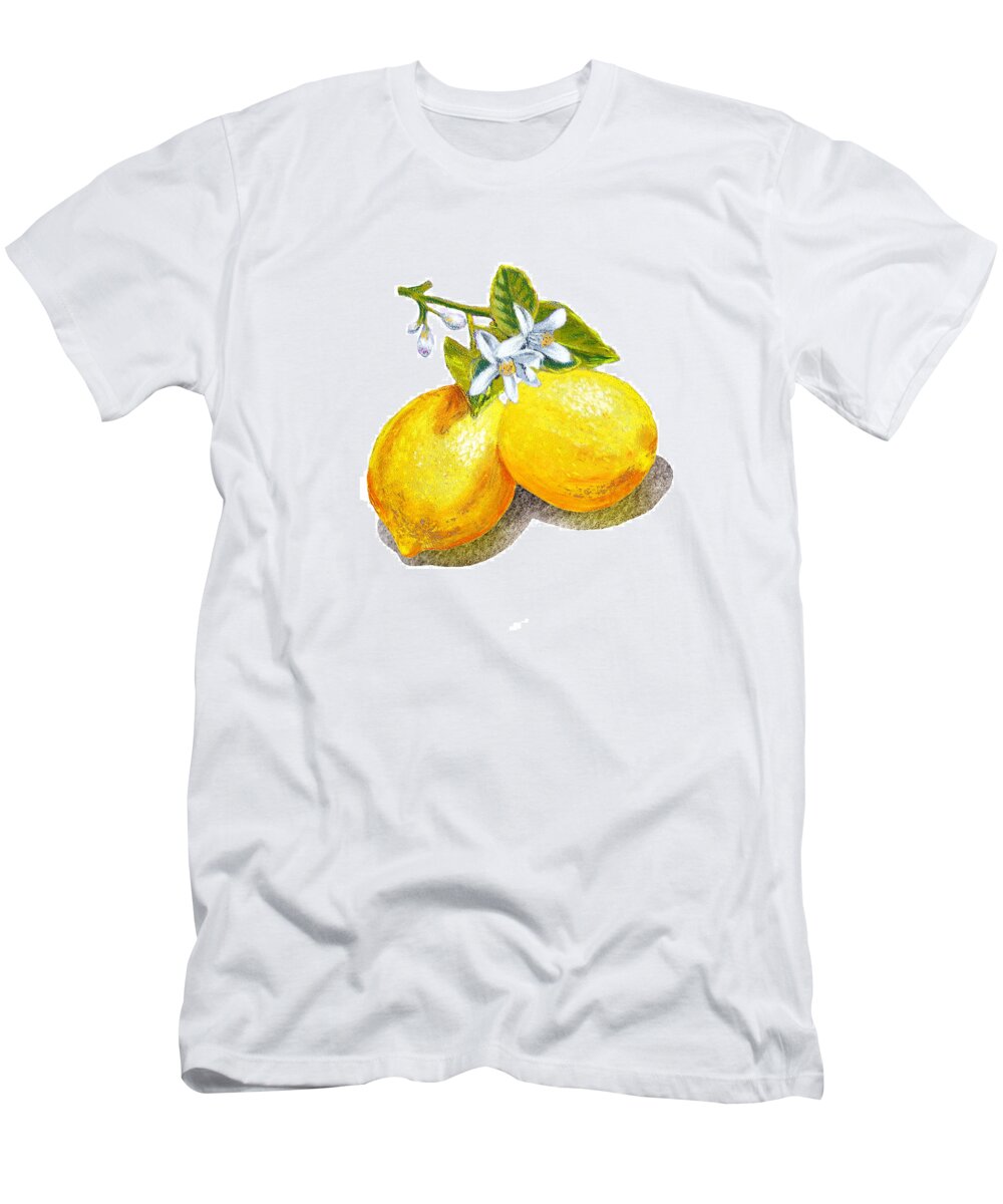 Lemon T-Shirt featuring the painting Lemons And Blossoms by Irina Sztukowski