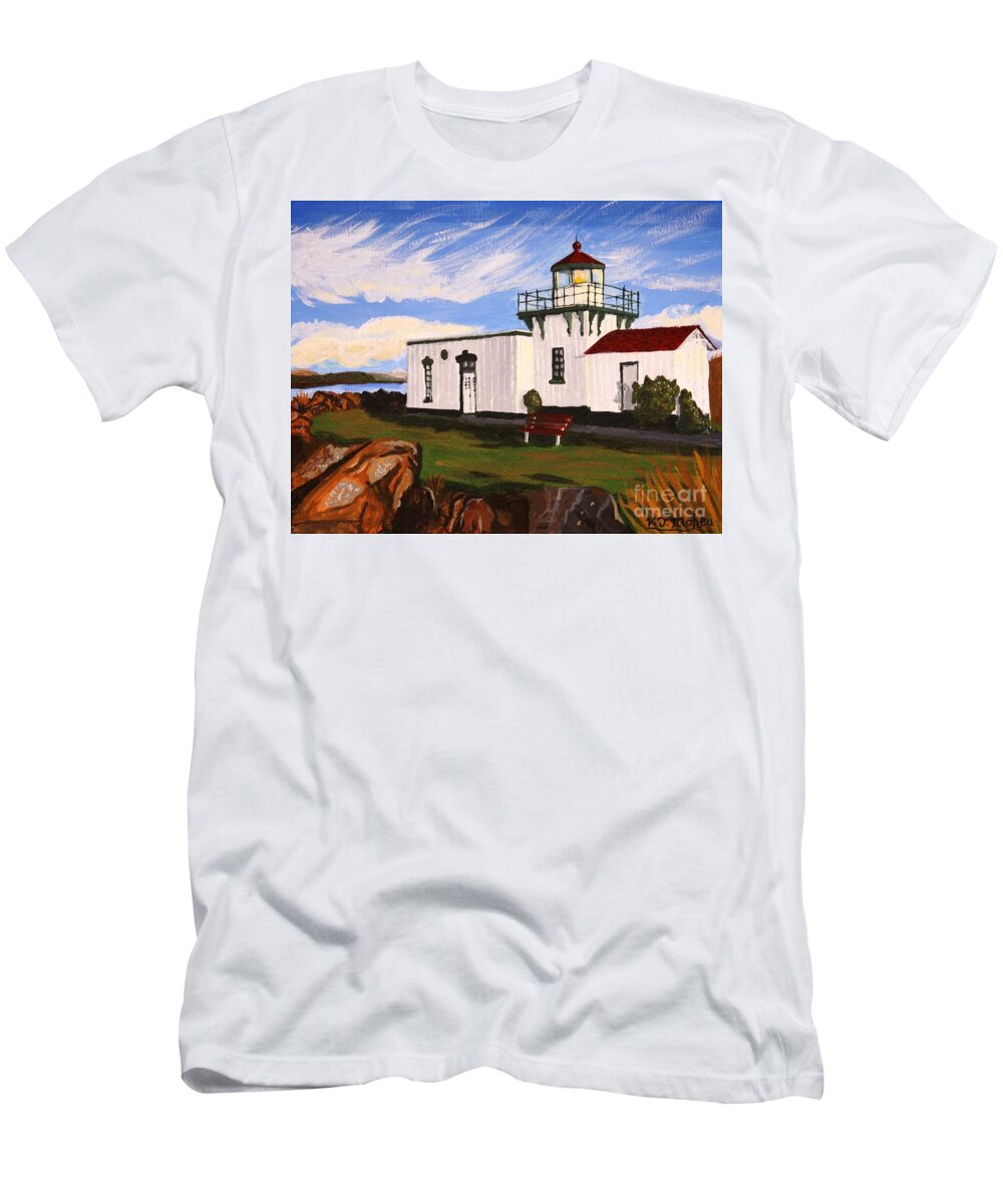 Lighthouse T-Shirt featuring the painting Lighthouse Point No Point by Vicki Maheu