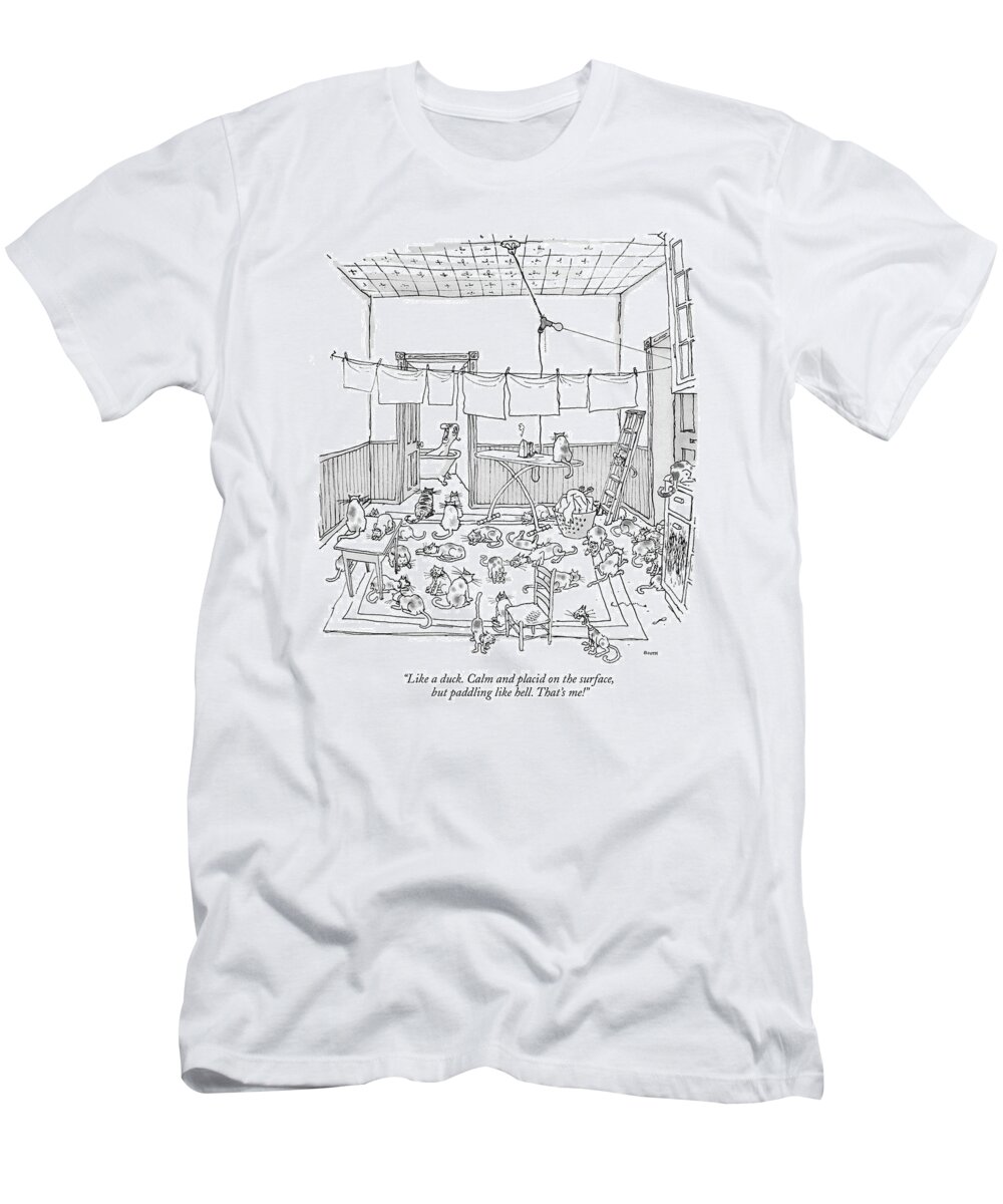 
(man Yelling While Taking A Bath.) Psychology Ego Artkey 44875 T-Shirt featuring the drawing Like A Duck. Calm And Placid On The Surface by George Booth