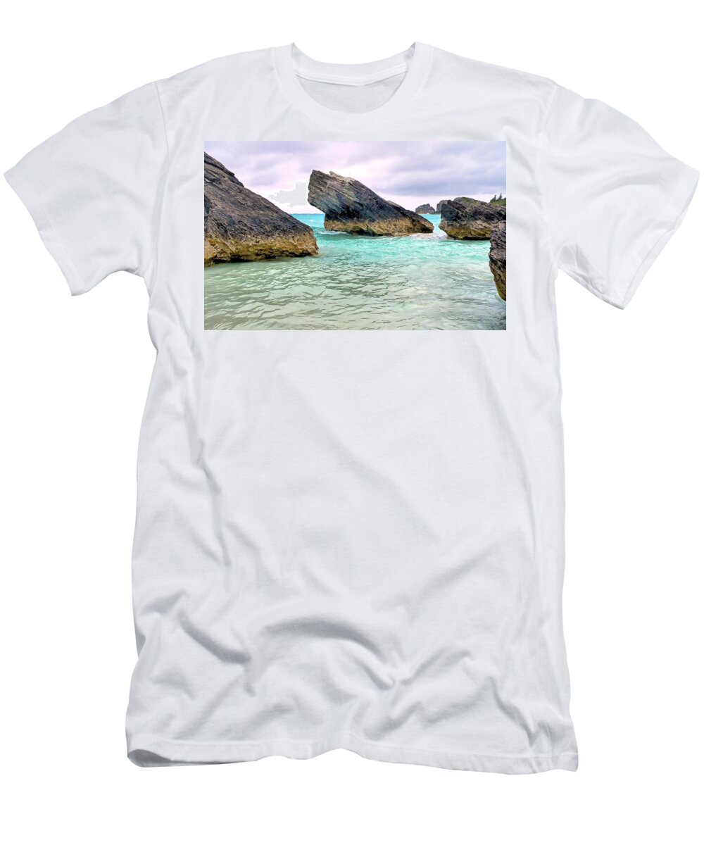 Limestone T-Shirt featuring the photograph Limestone in Turquoise Waters by Janice Drew