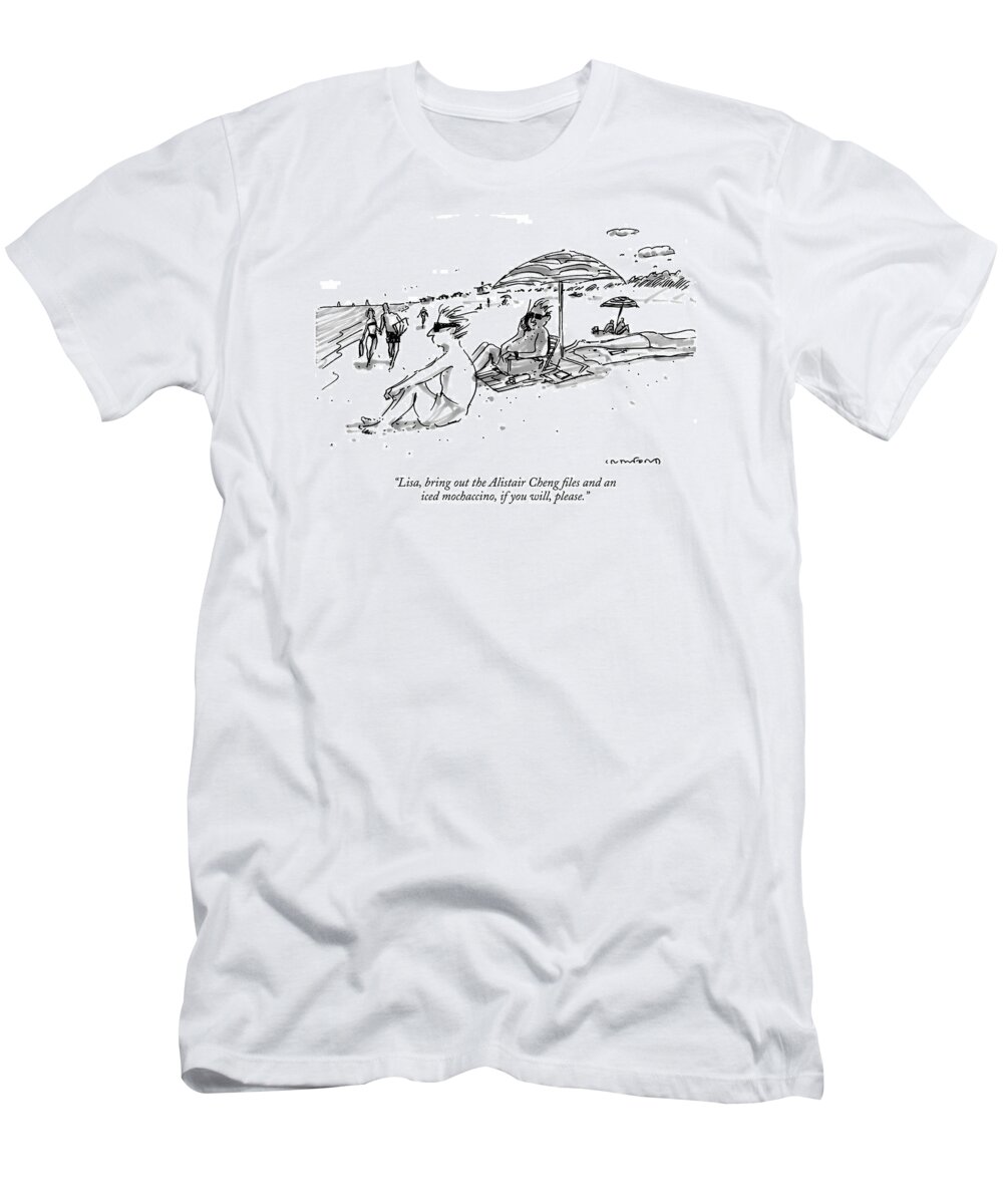 Swimming T-Shirt featuring the drawing Lisa, Bring Out The Alistair Cheng Files And An by Michael Crawford