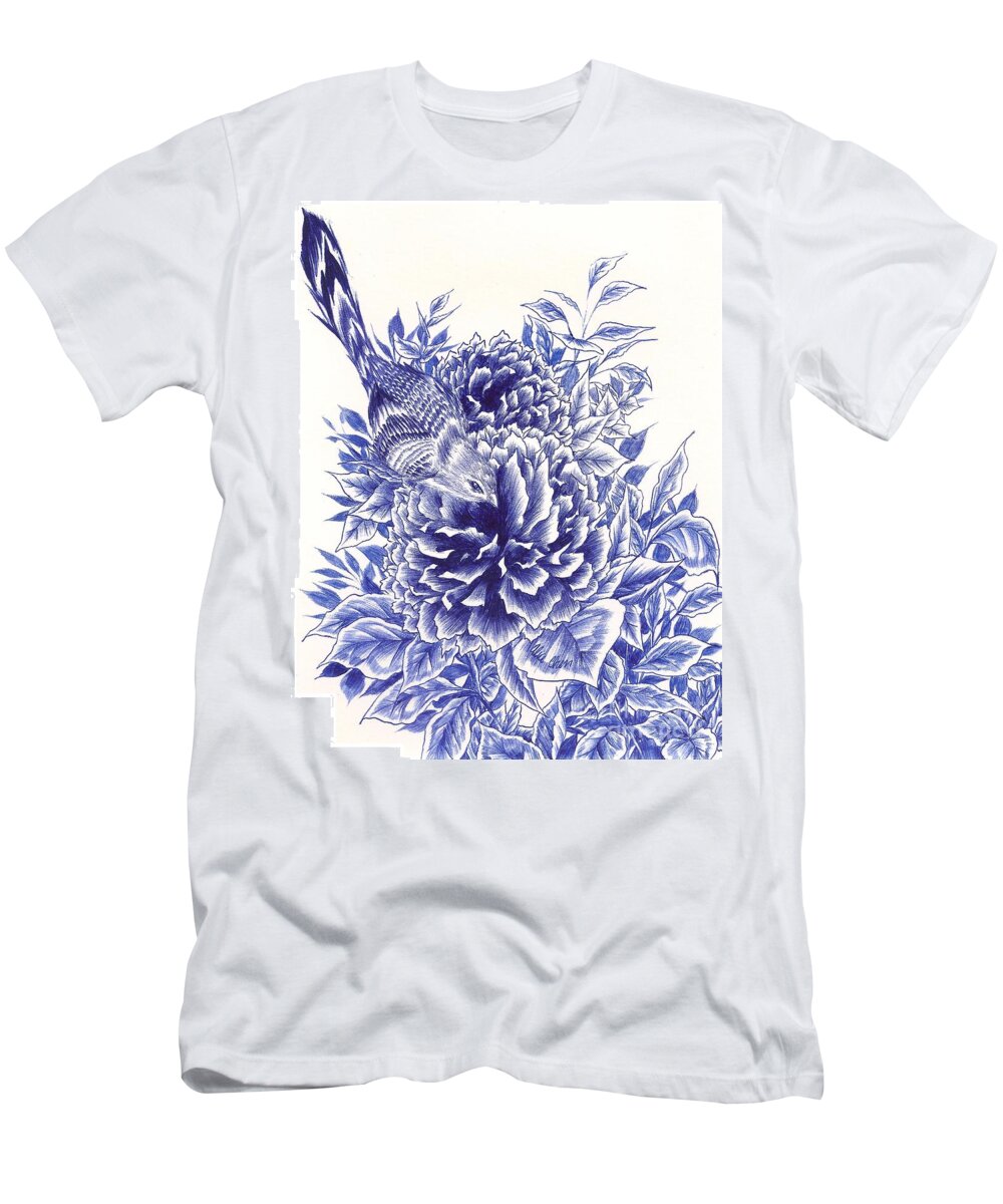 Bird T-Shirt featuring the drawing Little Curiosity by Alice Chen