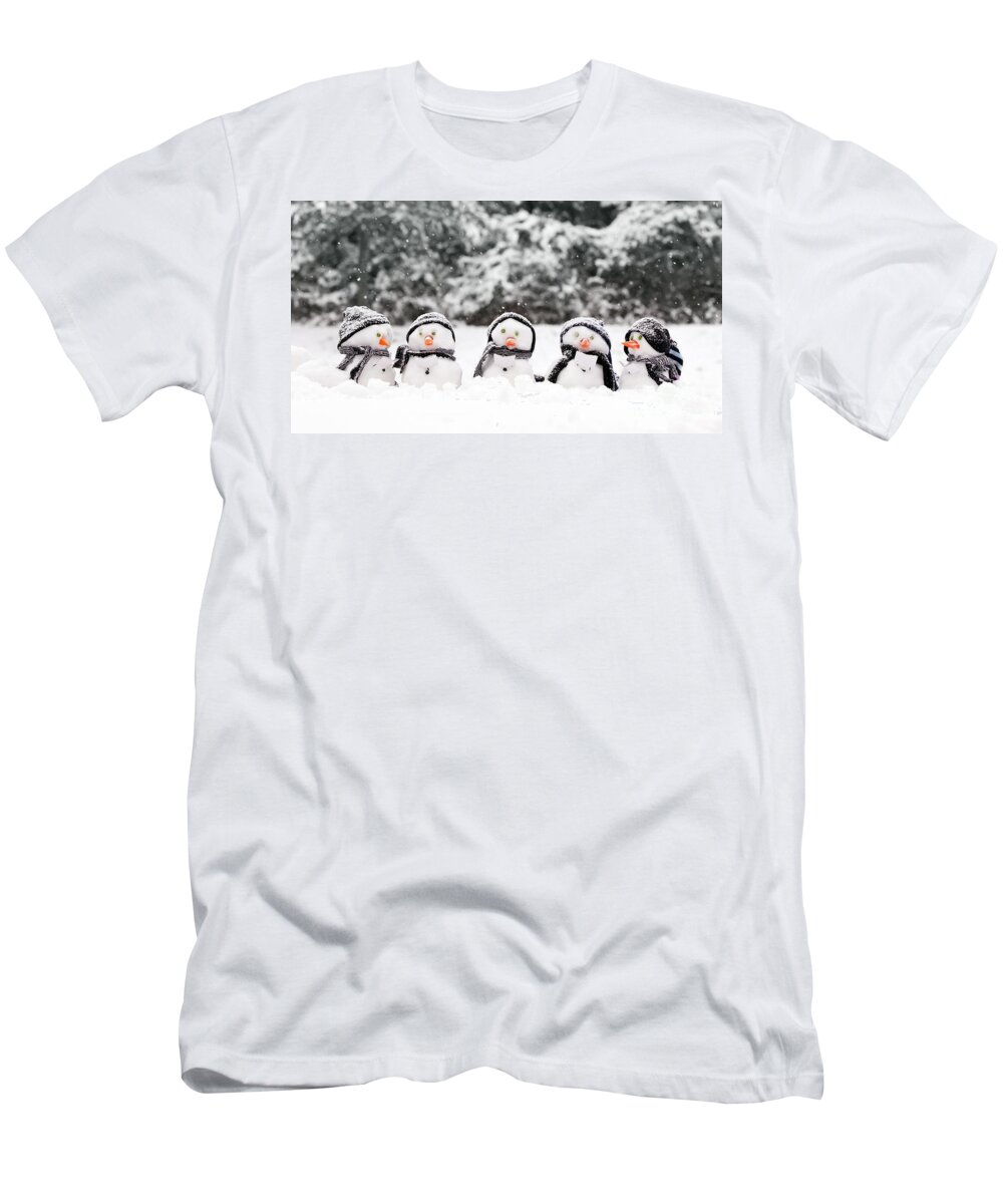 Snowmen T-Shirt featuring the photograph Little snowmen in a group by Simon Bratt
