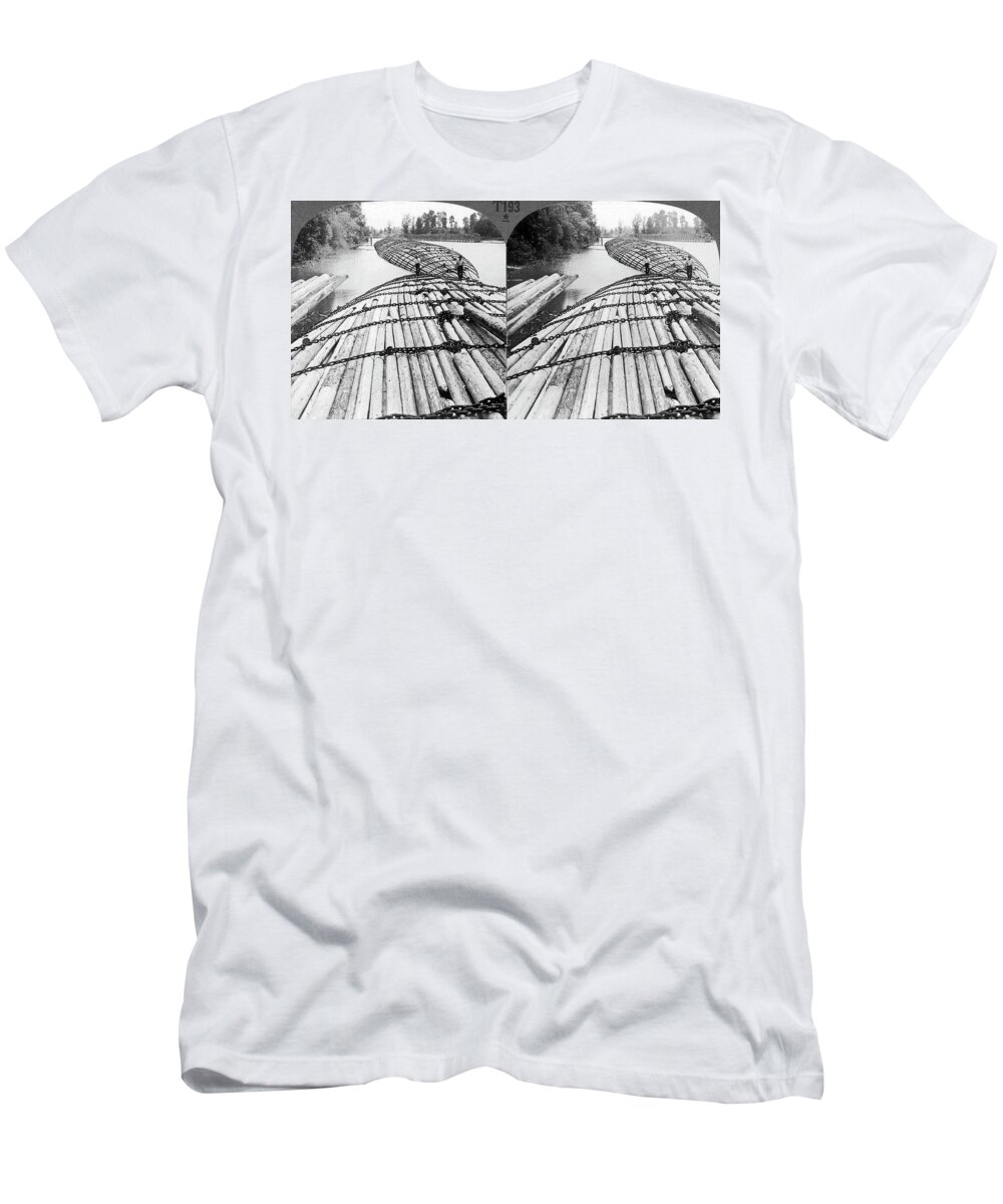 1895 T-Shirt featuring the photograph Log Rafts In Oregon by Underwood Archives