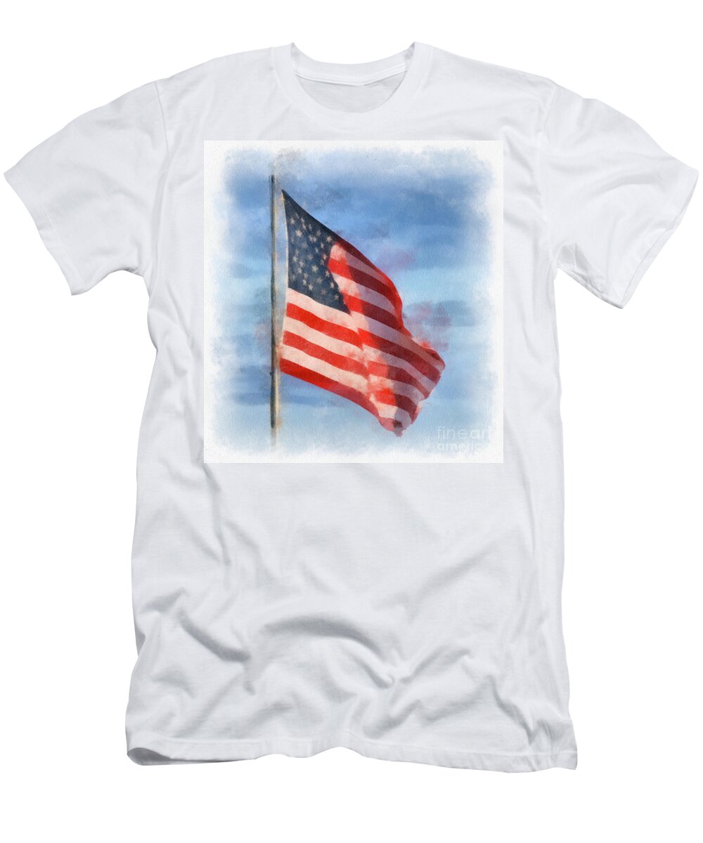 American Flag T-Shirt featuring the photograph Long May She Wave by Kerri Farley