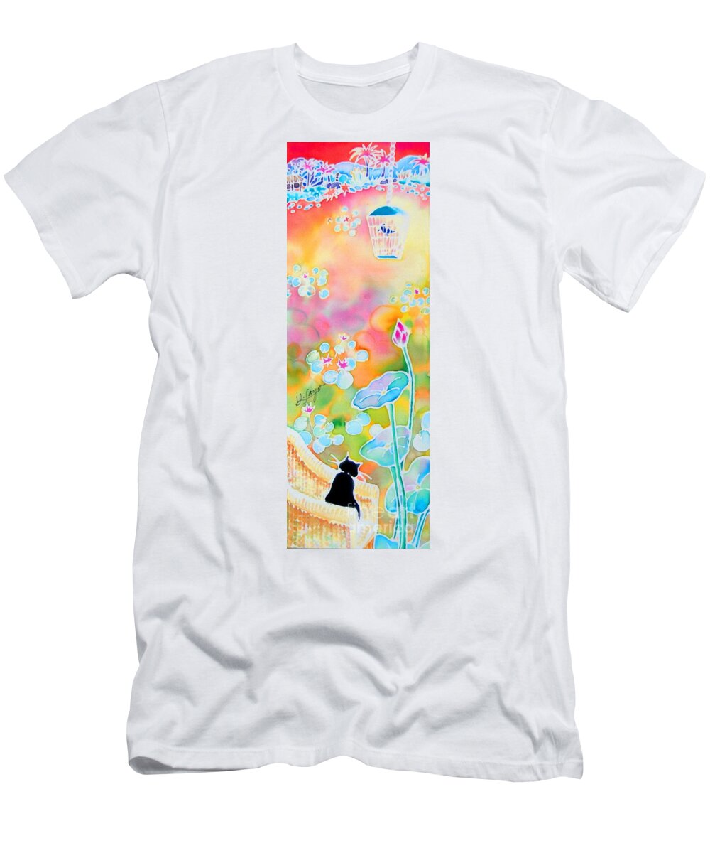 Cat T-Shirt featuring the painting Lotus pond by Hisayo OHTA