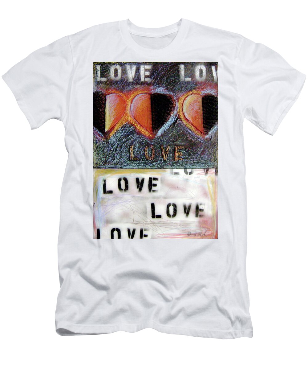 Red Hearts T-Shirt featuring the painting Love by Gerry High