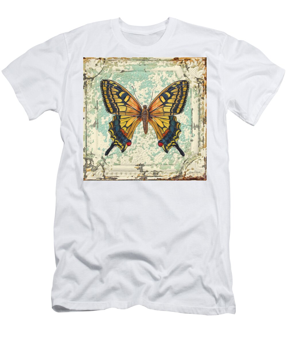 Acrylic Painting T-Shirt featuring the painting Lovely Yellow Butterfly on Tin Tile by Jean Plout