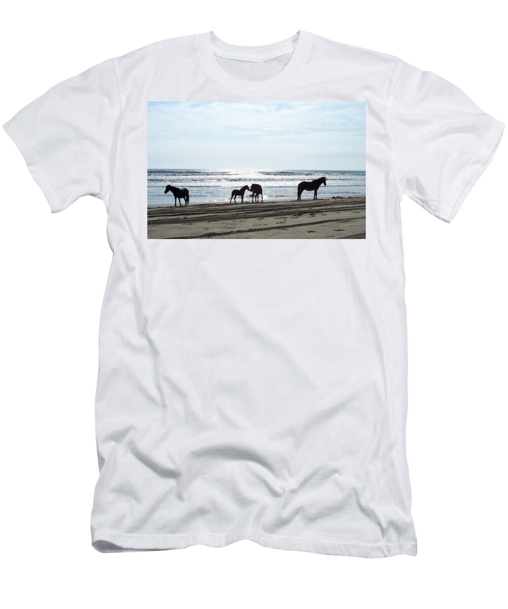 Wild Spanish Mustang T-Shirt featuring the photograph Loving Moments on the Shoreline by Kim Galluzzo
