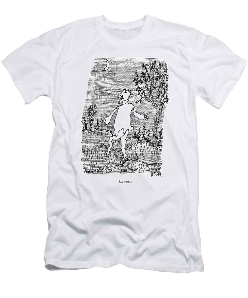 Lunatic
(man Dancing On Tiptoe Outside At Night Under Crescent Moon.) Psychology T-Shirt featuring the drawing Lunatic by William Steig