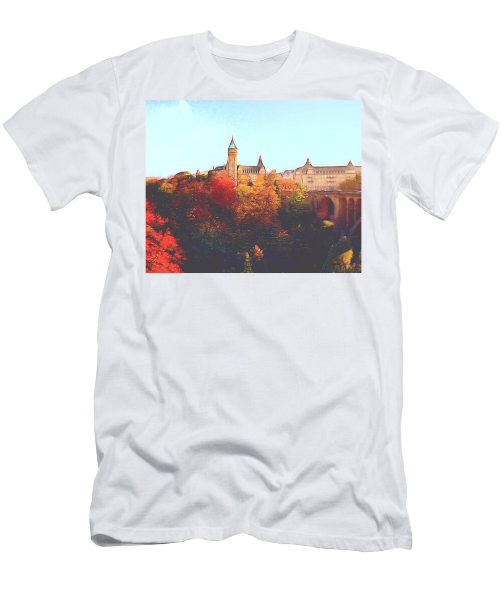 Luxembourg T-Shirt featuring the digital art Luxembourg City Skyline by Dennis Lundell