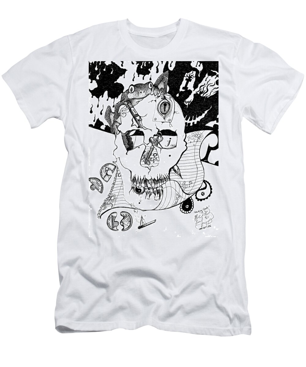 Skull T-Shirt featuring the drawing Making Cents by Melinda Dare Benfield