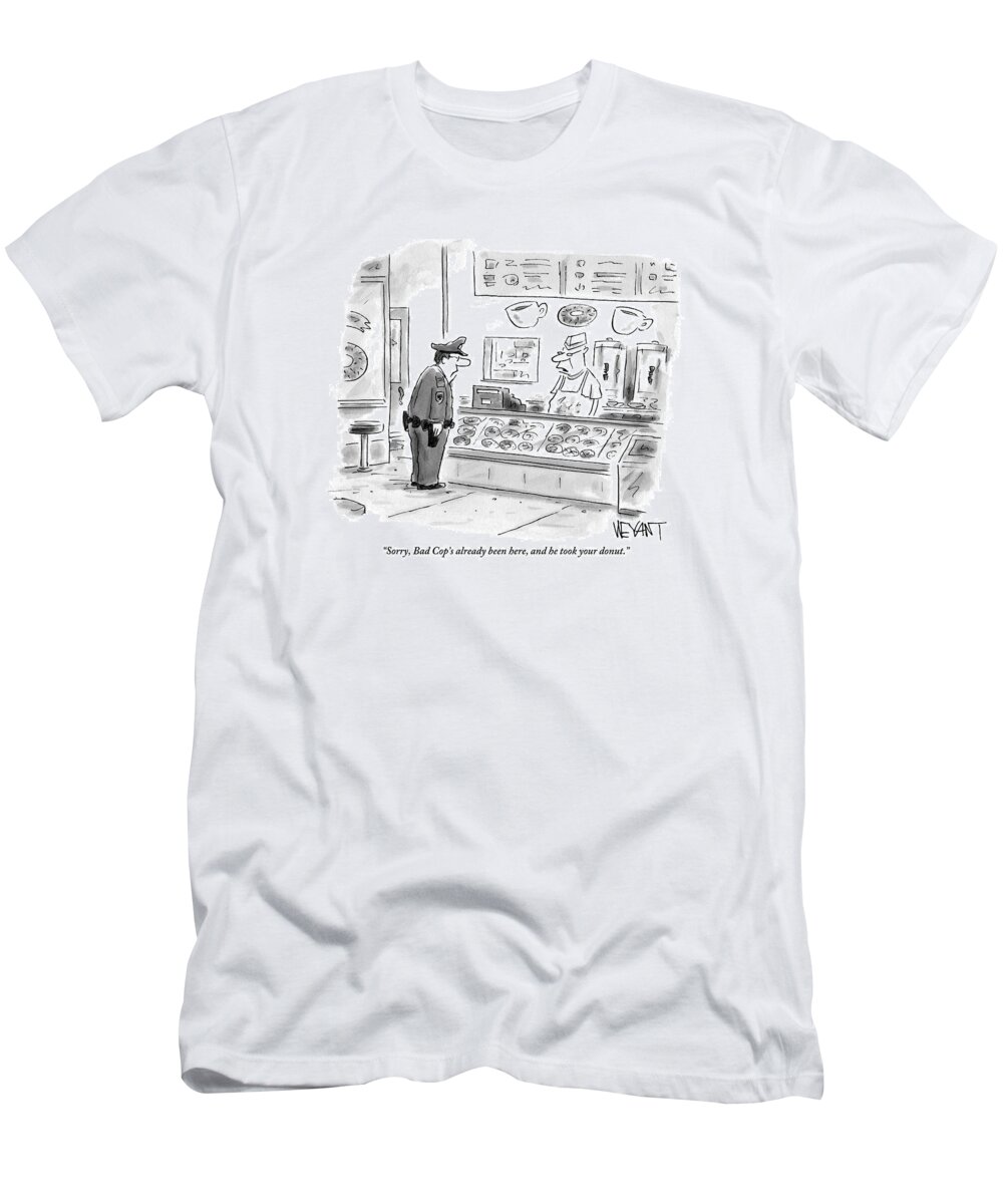 Police T-Shirt featuring the drawing Man Working At A Donut Store Speaks by Christopher Weyant