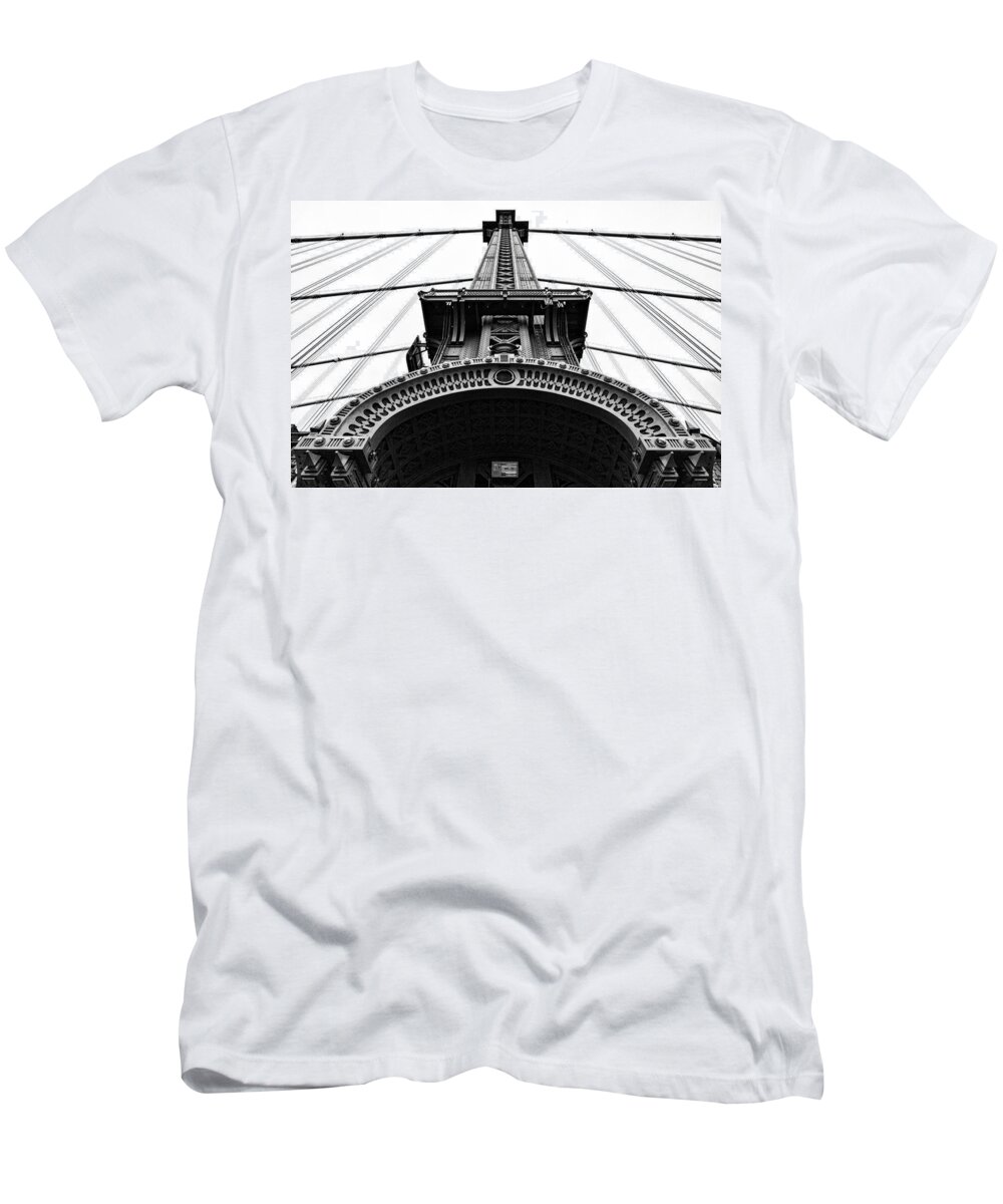 Manhattan Bridge T-Shirt featuring the photograph Manhattan Bridge Ironwork - New York by Gary Heller