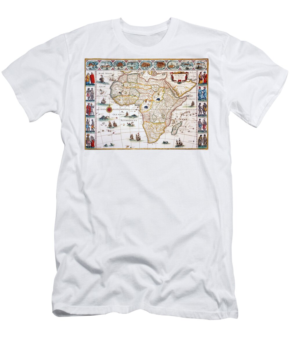 1630 T-Shirt featuring the painting Map Of Africa, 1630 by Granger