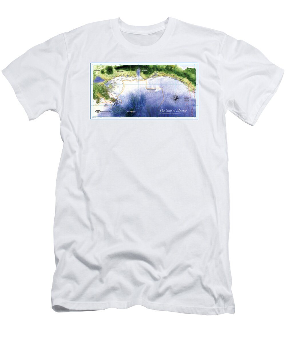 Cartography T-Shirt featuring the digital art Map of the Gulf of Mexico Northern Coast by Paul Gaj